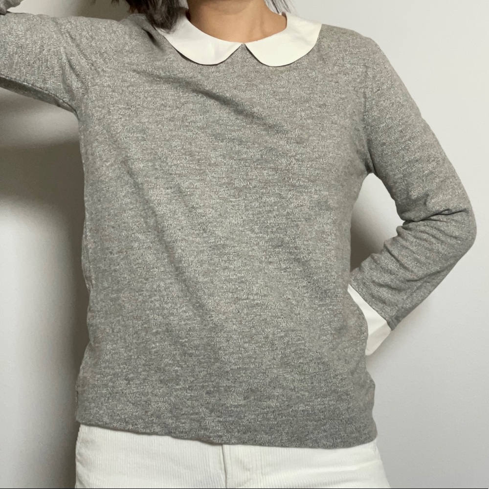 J.Crew Peter Pan Collar Light Grey Long Sleeve Top Size S